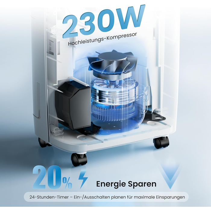 Електричний осушувач повітря 25л/день, 50㎡, з керуванням через додаток та сенсорною панеллю, для підвалу, бак 3,7л, зливний шланг, 47дБ, таймер 24г, дитячий замок, гарантія 3 роки (15л/день)