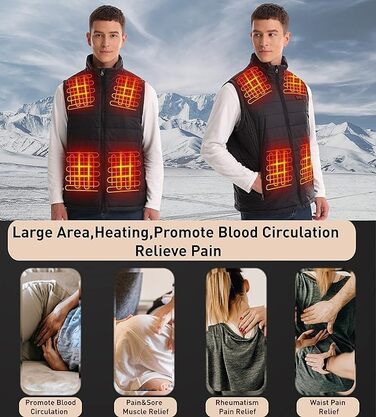 Обогріваючий жилет Seenew для чоловіків з акумулятором 15000mAh, 13 зон нагріву, 3 режими температури, зимовий жилет-куртка з підігрівом