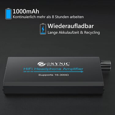 Портативний підсилювач навушників eSynic HiFi, 16-300 Ом, для MP3/MP4, телефону, ноутбука, планшета, з акумулятором