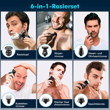 Електричний верстат для гоління ETENTOUS Glatzen Rasierer для чоловіків з лисістю, 7D, 6-в-1, IPX7, для гоління голови, бороди, носа, тримера, волого-сухий, чорний