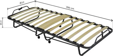 Розкладне ліжко Cortassa XL Comfort з матрацом 10 см, дерев'яний ламельний каркас, 90x200, компактне ліжко на колесах (поліуретан)