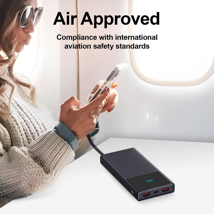 Портативний зарядний пристрій Power Bank 13000mAh з 2 вбудованими кабелями, LED-дисплеєм, підтримкою швидкої зарядки PD, сумісний з iPhone, Android та іншими пристроями (1 шт) - (Блакитний)