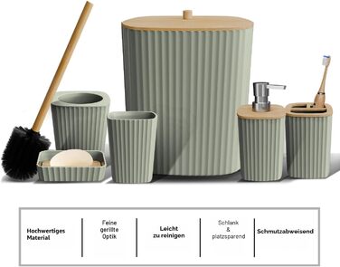 Набір аксесуарів для ванної кімнати Clara Clark Сальбейгрін 6 предметів: дозатор для мила, смітник, йоржик для унітазу