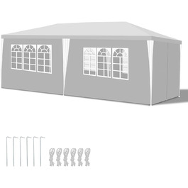 Garden pavilion, garden gazebo with 6 side walls and windows, stable, UV protection, waterproof, party pavilion, folding gazebo, garden tent, party tent, for outdoor use, garden, party, wedding (3x6m, white)