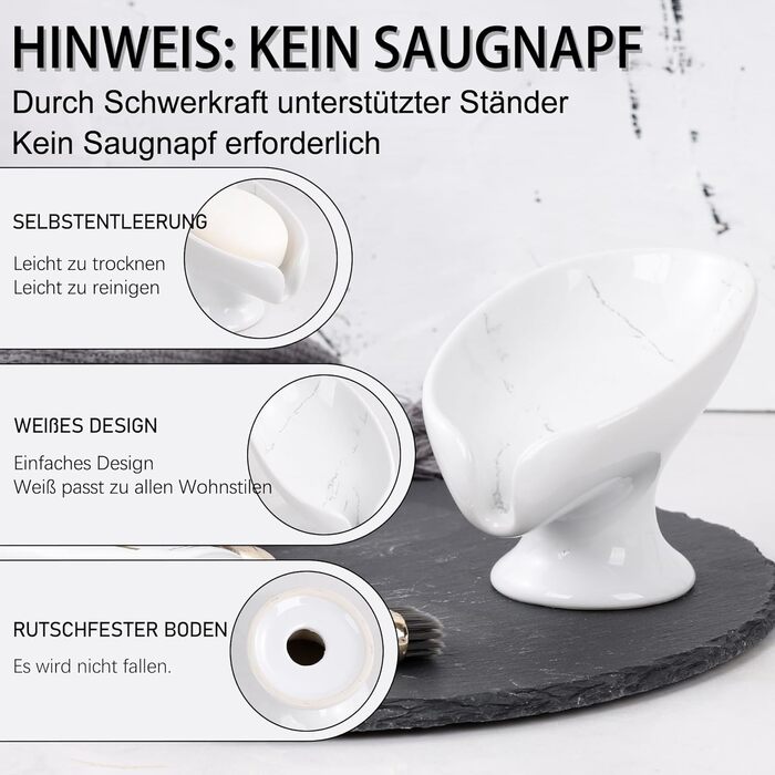 Керамічна мильниця Umlaca, мильниця для душу, підставка для мила, самозливна, листяна форма, вінтаж, для кухні, ванної кімнати, душа, білий мармур, сірий мармур