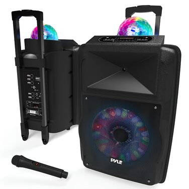 Pyle Partybox: Портативна Bluetooth-колонка з мікрофоном, 700W, LED, USB, SD, FM, BT, AUX, з ручкою та колесами