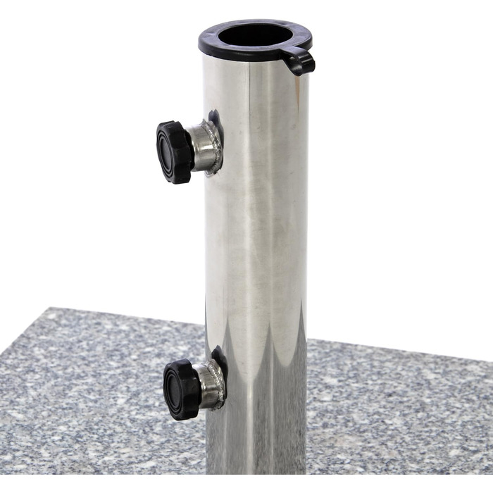 Nexos Parasol Stand 25kg Polished Granite Stainless Steel Square 45 x 45 cm Parasol Stand with Grips and Reducer Rings Suitable for Umbrellas up to 3m Diameter