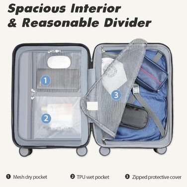 Ванкеан: Валіза ручної поклажі з обертовими колесами та TSA-замком, розширювана, жорстка, 20 дюймів, блакитна