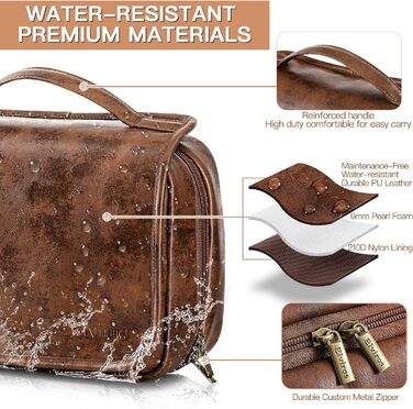 Чоловіча туалетна сумка Elviros з PU-шкіри, 3-в-1, велика водонепроникна косметичка для подорожей (темно-коричнева)