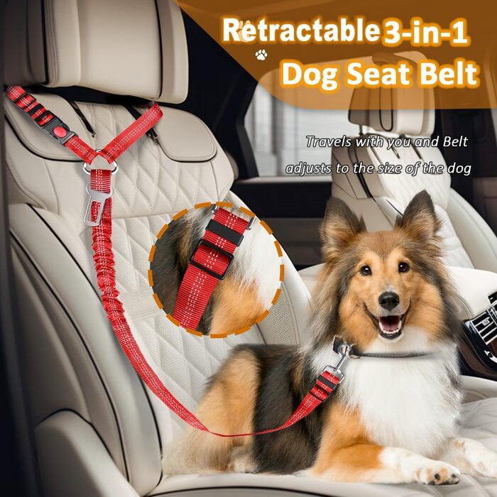 Авторемні для собак, безпечні шлейки для тварин, аксесуари для подорожей, 2 шт., червоні, з регулюванням та міцного нейлону