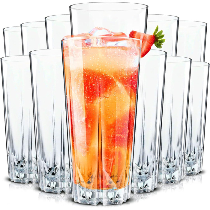 Cocktail Glasses Set of 12, 330ml, Dishwasher-Safe Drinking Glasses, Ribbed Glasses for Cocktails, Water, Juice, Mojito, Long Drinks