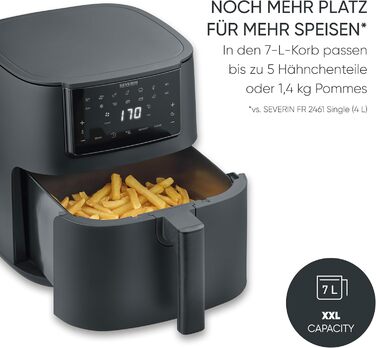Фритюрниця Severin Max Zone Flex 9L з 2 зонами, для приготування без олії, з функцією сушки, 2600W, чорний матовий