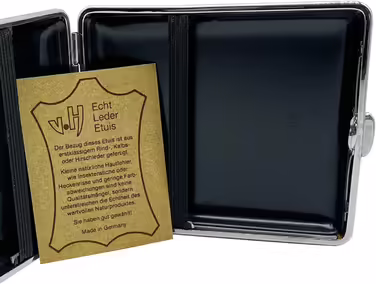 V.H. 1912 VOM HOFE MANUFACTORY Cigarette Case Genuine Leather, Handmade in Germany, Embossed with High-Gloss Nickel Frame, 85mm, ideal for 18 cigarettes - Case, Cigarette Box