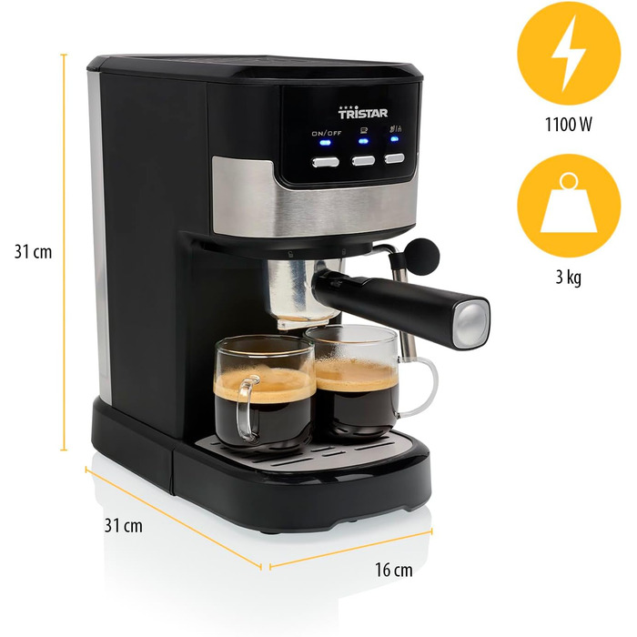 Еспресо-машина Tristar CM-2278: 2 чашки, Nespresso, кава, 20 bar, підігрів чашок
