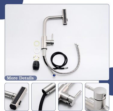 Висувна кухонна змішувач TIMACO з шлангом 360° з гнучким виливом, водопровідний кран для кухні, одноручний змішувач з водоспадом, шліфоване нікель