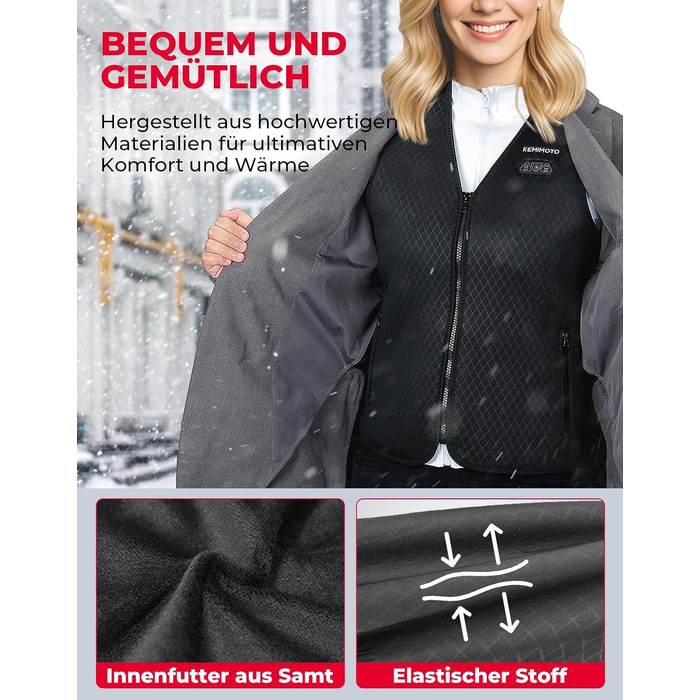 Обогревна жилетка KEMIMOTO для жінок, 6 нагрівальних зон, 3 рівні нагріву, USB, для мотоцикла, активного відпочинку, кемпінгу, катання на лижах, піших прогулянок (без акумулятора, XL)