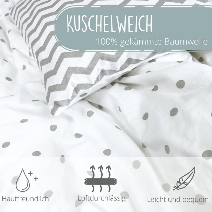 Набір постільної білизни для малюків з органічної бавовни GOTS (Oeko-Tex100) 100 x 135 см - комплект постільної білизни для дитячого ліжечка з наволочкою та ковдрою для хлопчиків та дівчаток (Сірий 1, 100x135 см + 40x60 см)