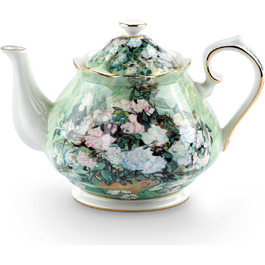 Порцелянова чайник з кістяної порцеляни 1 л Vintage Floral, біла троянда, для чаю та кави, подарунок для чайної вечірки