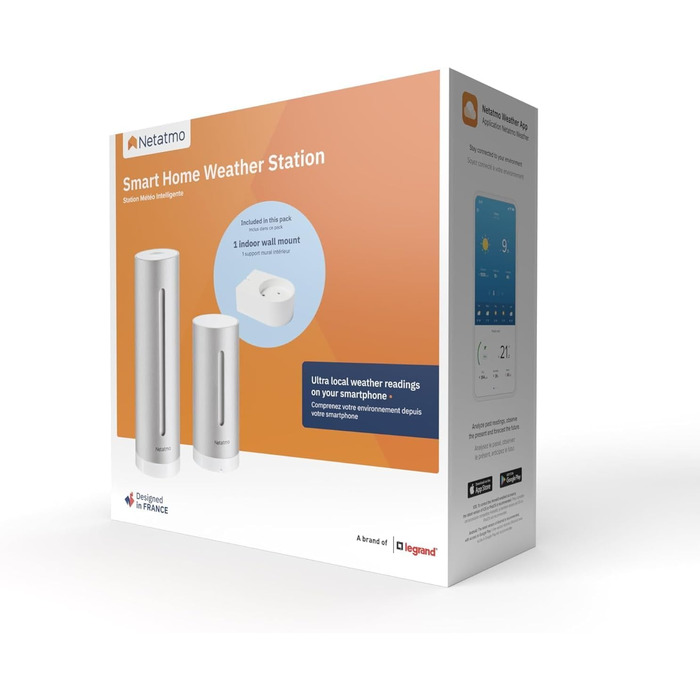 Розумна метеостанція Netatmo з кріпленням, Wi-Fi, датчики для приміщення та вулиці, гігрометр, вимірювач якості повітря, прогноз погоди, сумісна з Alexa, HomeKit, Google Home