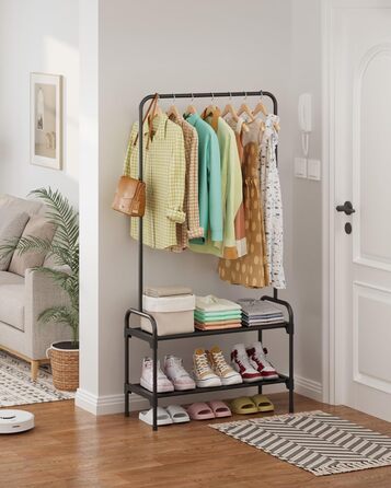 Стійка для одягу з полицею для взуття, чорна, 74 x 30 x 150 см