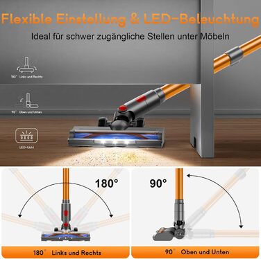 Бездротовий акумуляторний пилосос 45000 Па / 45 хв - 1,6 л з LED-дисплеєм, антизаплутувальною насадкою, тихий (<60 дБ), HEPA-фільтр, для видалення шерсті тварин, килимів, твердих поверхонь, авто, блакитний