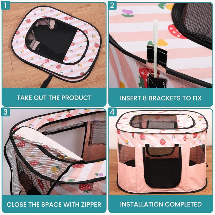 Складаний вольєр для тварин Belle Vous Pink - для собак та котів, знімний дах, для дому та вулиці