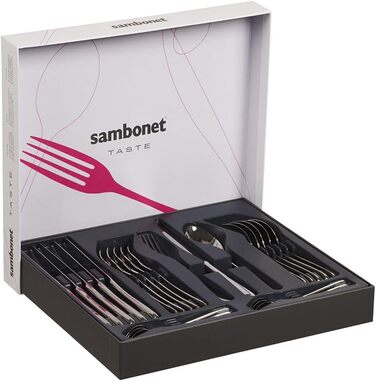 Sambonet 52553-81 Taste - 18/10 Stainless Steel Monoblock Dinnerware Set for 6 People, 24-Piece: 6 Forks, 6 Spoons, 6 Knives, 6 Teaspoons, Dishwasher Safe, Grey