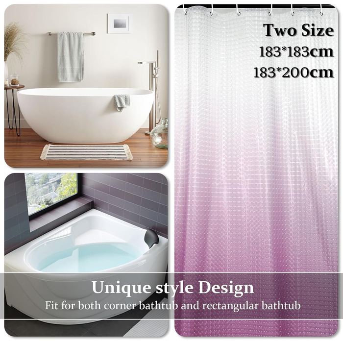 Завіса для душу LEMON CLOUD антигрибкова з вантажем та магнітом, 183x200 см, водонепроникна, антибактеріальна, PEVA, з 12 кільцями, фіолетовий