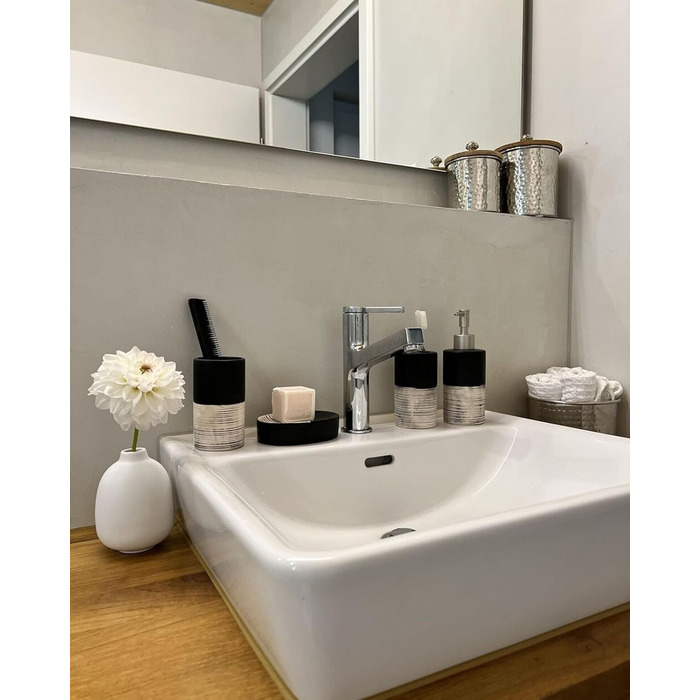 Bathroom set black/beige 4-piece made of natural stone Dolomite, striped Coro