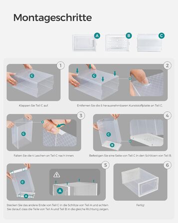 SONGMICS Shoe Boxes, 18-Piece Set, Plastic Shoe Organizer, Foldable and Stackable, for Shoes up to Size 44, Transparent-White LSP18SWT