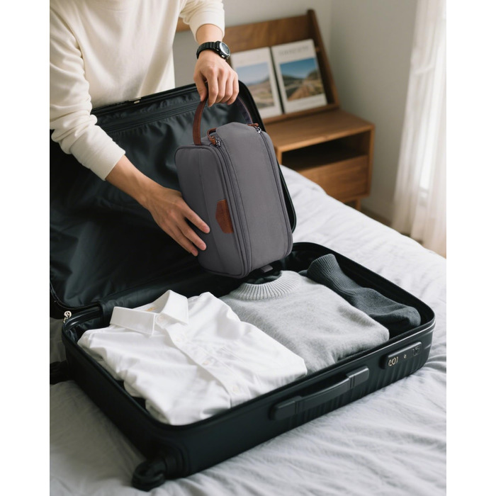 Чоловіча дорожня косметичка ECOHUB, водонепроникна, з великим відділенням та відділенням для мокрого одягу, з переробленого PET, з подвійною блискавкою, сірого кольору