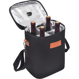 Kato Tirrinia Insulated Wine Cooler Bag, 4 Bottle Cooler Bag Wine Bag Beverage Bags with Handle and Adjustable Shoulder Strap, Gift for Wine Lovers for Picnic, Party, Beach (Cooler for 4 Bottles - Black)