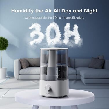 Зволожувач повітря CONOPU 4L для великих кімнат, 30 годин роботи, аромадифузор для спальні, дитячої та рослин, білий