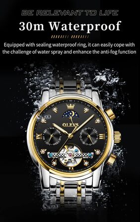 Чоловічий годинник OLEVS Chronograph: водонепроникний, кварцовий, зі сталевим корпусом та підсвіткою циферблата (6678, чорний/золотий/сріблястий)