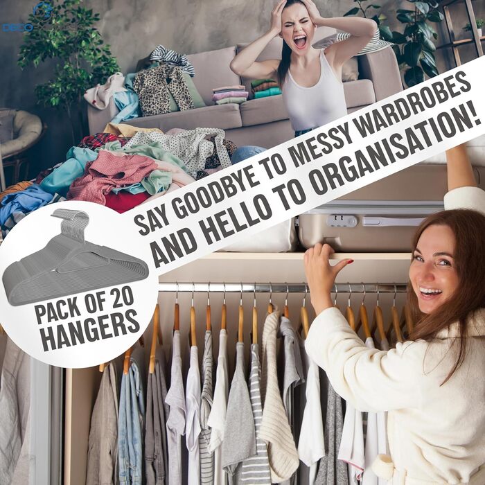 Плечики для одягу Deco Express з велюру, антиковзаючі та економні, набір (20 шт., сірий)