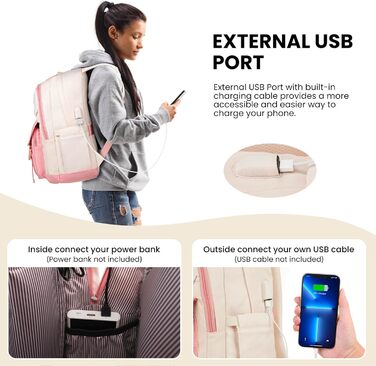 Рюкзак MOMUVO для підлітків та жінок, для ноутбука | Милий рюкзак для школярів та студенток 15.6 дюймів (15.6', Бежево-рожевий)