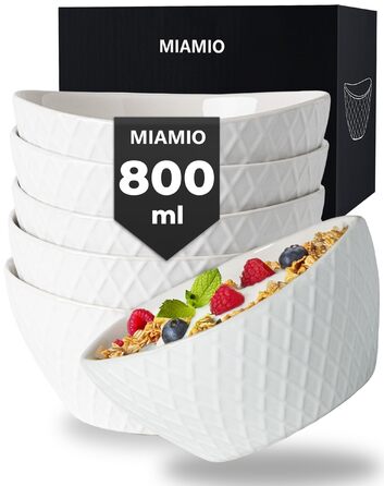 Набір мисок Miamio Palmanova (білий) – 6 шт. по 800 мл – сучасний дизайн, матове покриття