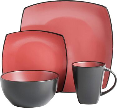 Набір посуду Gibson Soho Lounge 16 предметів (4 персони) з реактивної глазурі, матовий червоний, кераміка