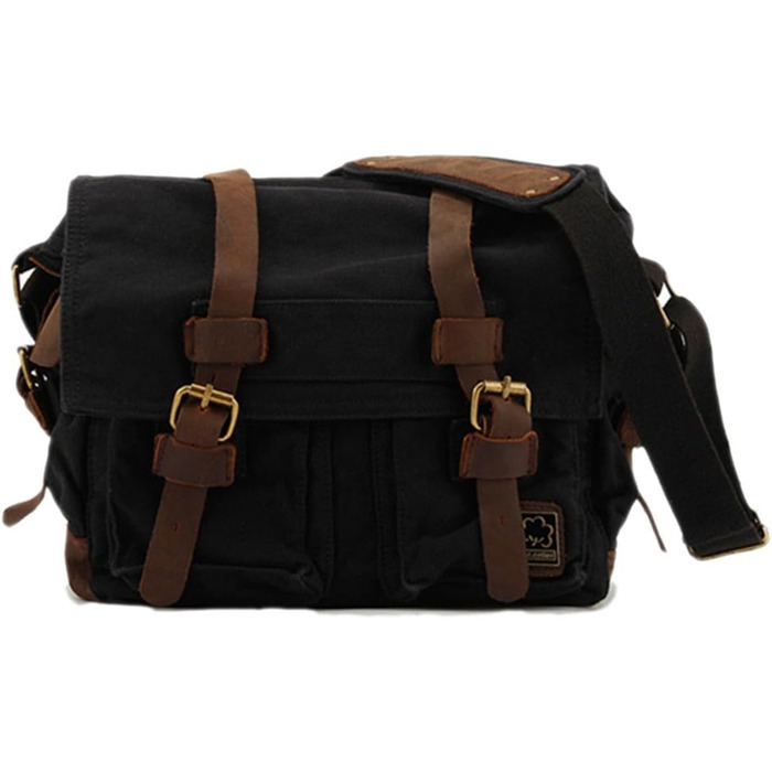 Вінтажна чоловіча сумка через плече з шкіри та канвасу Sechunk, для ноутбука 15/17 дюймів, чорна