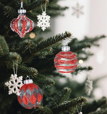 Набір ялинкових прикрас 30 шт. 6см, пластикові кулі, темно-синій та білий, ялинкові кулі для декору, набір прикрас для ялинки, 30 шт. (12 шт. 8см, прозорі та червоні)