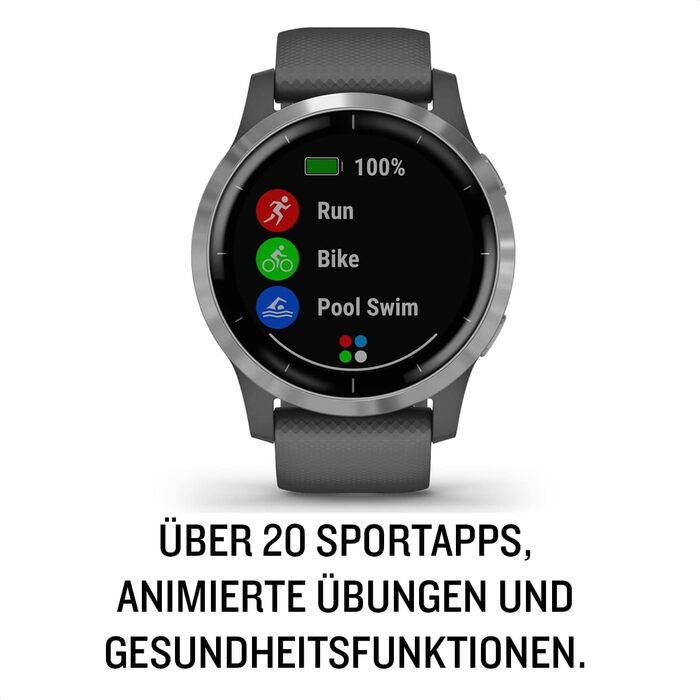 Розумний годинник Garmin vívoactive 4 – водонепроникний фітнес-трекер з GPS, планами тренувань, вимірюванням пульсу, 20 спортивних додатків, 8 днів роботи від акумулятора, безконтактна оплата [Відновлений]