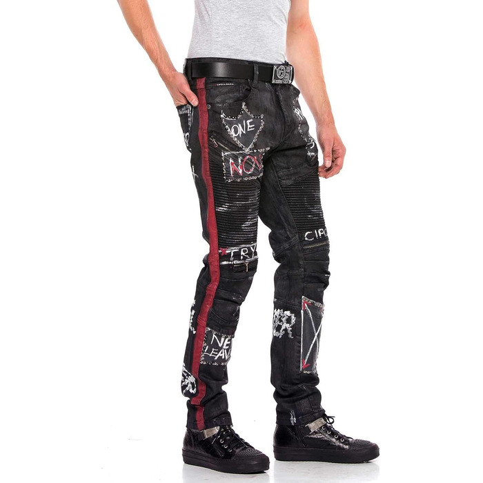 Чоловічі джинси Cipo & Baxx Straight Fit Denim Rockig Design Ripped Biker W38 L32 Чорні