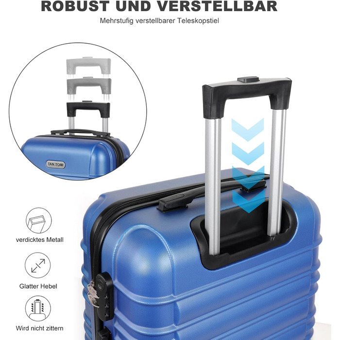 Великий валіза з ABS-пластику, Trolley, валіза для подорожей з 4 колесами (360°), кодовий замок з 3 цифрами та телескопічний ручка з алюмінію (XL – 95л) (Хмарно-блакитний, валіза L)