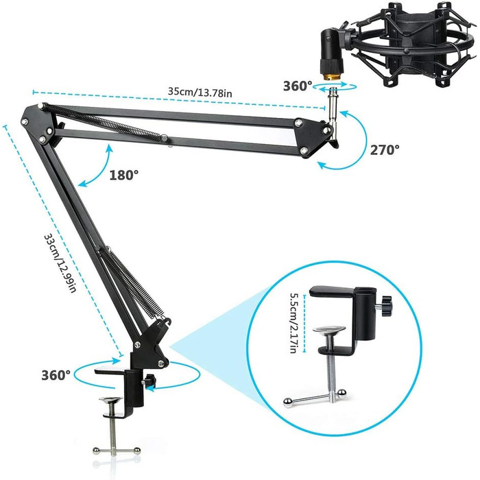 Мікрофон конденсаторний Diealles Shine для запису, подкастів та стрімінгу. Комплект з кріпленням, штативом та поп-фільтром. 192KHz/24 Bit