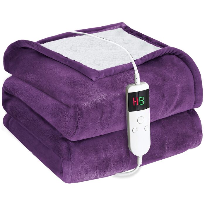 Електрична ковдра з підігрівом 130x180 см з автоматичним вимкненням, 10 рівнів нагріву, таймер 8 годин, захист від перегріву, пральна машина, фланелева ковдра з підігрівом для ліжка, дивана та офісу, фіолетовий колір 130 x 180 см