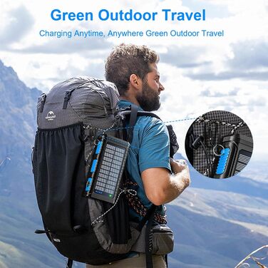 Сонячний Power Bank 26800 mAh з ручкою та 4 кабелями, USB-C, 7 виходів, 4 входи, для телефону, Outdoor, водонепроникний, зовнішній акумулятор для кемпінгу (Синій)