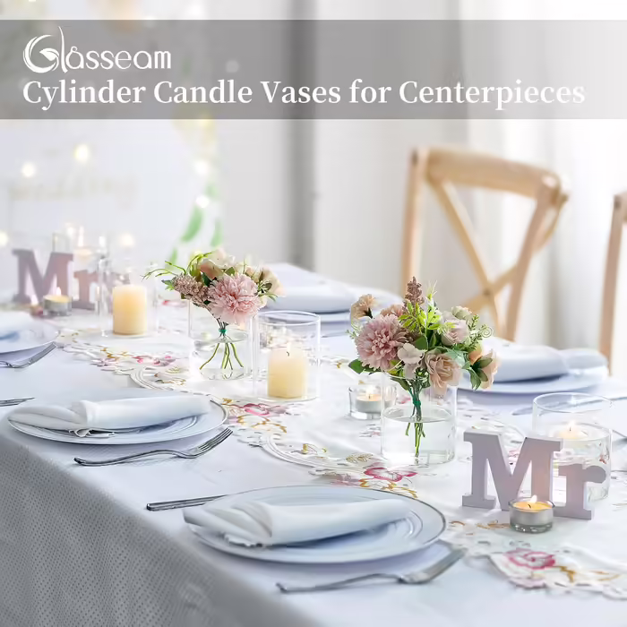 Glasseam Glass Cylinder Vase Small Vases for Table Decoration, Clear Flower Vase Modern Glass Vases Piece, 10 x 8.5 cm Flower Vases Glass Cylinder Candle Holders Table Vase for Living Room Wedding Decoration (6, 10cm)