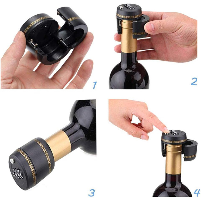 Loboo Idea Combination Lock for Wine and Liqueur Bottles, Bottle Stopper, Password Code Lock, Digital Wine Lock, the diameter of the bottle opening should be between 26 mm and 28 mm