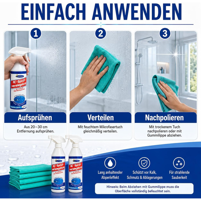 Гідрофобне захисне покриття AQUA CLEAN Sprühversiegelung для автомобіля, спрей-герметик, 2x 500мл