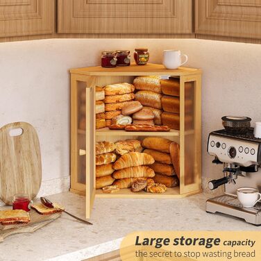 Бак для хліба на кухонну стільницю Eck, контейнер для домашнього хліба, двошаровий, великий бамбуковий контейнер для кухні з вікном (Білий, середній)